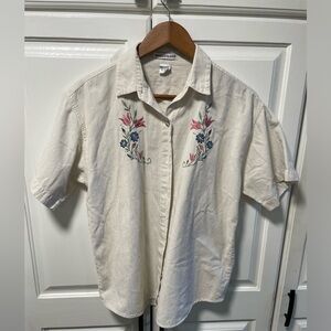 Embroidered Cream Button Down Shirt